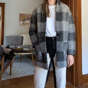 Aritzia Wilfred Free Wool-Blend Grey Plaid Jacket